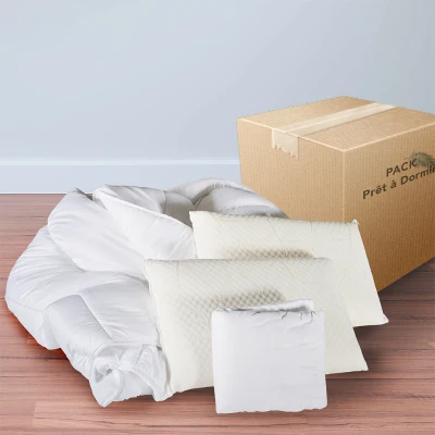 HOMCOM Pack 2 Oreillers mémoire de forme + Protège-matelas coton + couette synthétique 2 personnes pour lit de 160x200cm