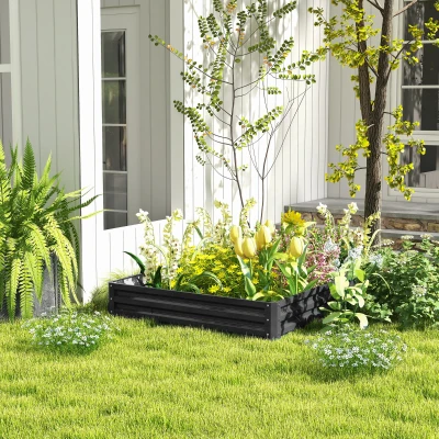 Outsunny Bedplantenbak met stalen kast grijs 120 x 120 x 30 cm