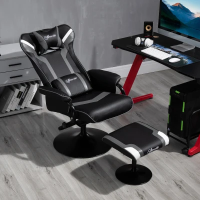 Vinsetto Gamer Recliner Chair, with Footrest, Removable Headrest and Lumbar Support, Tilt Function, Black and Grey