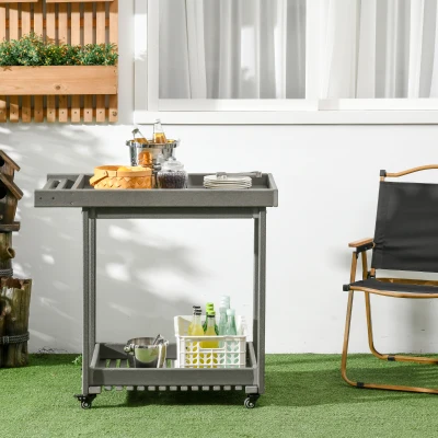 Outsunny serveerwagen, barbecuewagen met handdoekenrek, planken voor tuin