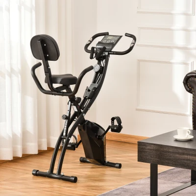 HOMCOM Rower treningowy Składany X-bike Z parą kabli napinających 2 w 1 do użytku domowego Regulowane siedzisko i opór Stalowy 51 x 97 x 115 cm Czarny