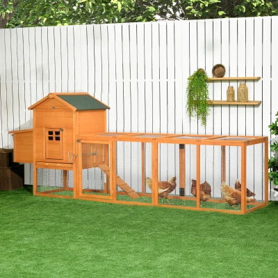 PawHut Galinheiro de Madeira para 3-6 Galinhas com Teto Asfáltico Porta com Trava Bandeja Amovível e Rampa 297,5x68x118cm Madeira