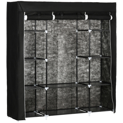 HOMCOM Stoffen Kledingkast van Vlies, Opvouwbare Kast, 1 Kledingstang, 9 Planken, 150 cm x 43 cm x 162,5 cm, Zwart