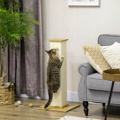 PawHut kattenboom, 80 cm, krabpaal voor katten met speelgoedbal, krabpaal van sisaltouw, krabpaal voor katten met krabplank, kattenmeubel, eiken+crèmewit