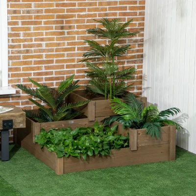 Outsunny bloembak met verhoogd groentebed met 3 treden voor terras en balkon
