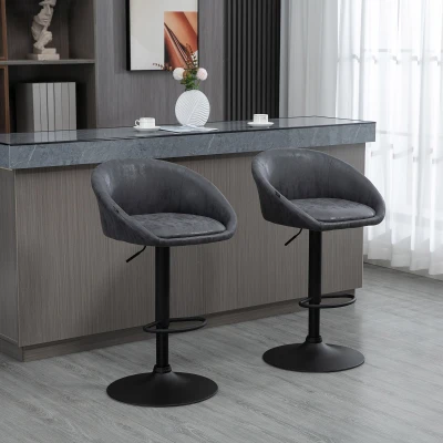 HOMCOM 2-delige set barkrukken, in hoogte verstelbaar, 360 graden draaibaar ontwerp, 57 cm x 50 cm x 84-104 cm, Grijs