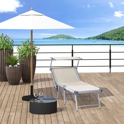 Outsunny Espreguiçadeira Dobrável e Reclinável com Toldo Ajustável em Ângulo Espreguiçadeira para Jardim Terraço Campismo Exterior 169x72x55-72cm Bege