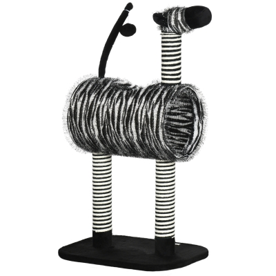 PawHut kattenboom, kattenboom in zebradesign, klimboom met kattentunnel, kattenkrabpaal met jutepaal, speelboom, kattenmeubilair, zwart+wit, 93 cm