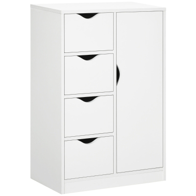 HOMCOM Bathroom Cabinet, Freestanding Storage Cabinet with 4 Drawers, Door Cupboard for Living Room, Kitchen, Bedroom, White