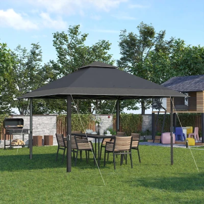 Outsunny 4 x 4m Pop-up Gazebo with Double Roof, UV Proof Canopy Tent, Roller Bag, and Adjustable Legs for Outdoor Party, Steel Frame - Grey
