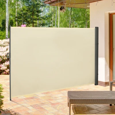 Outsunny Retractable Sun Side Awning Screen Fence for Patio, Garden Wall, Balcony Screening Panel, Outdoor Blind Privacy Divider (3x2M, Cream)