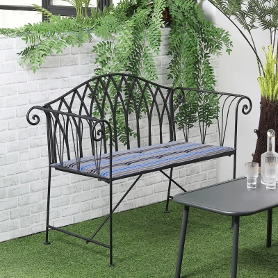 Outsunny Banc Jardin 2 Places Métal Fer Forgé avec Coussins