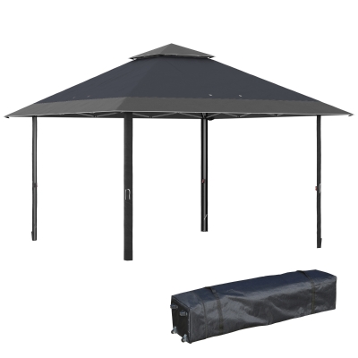 Outsunny 4 x 4m Pop-up Gazebo with Double Roof, UV Proof Canopy Tent, Roller Bag, and Adjustable Legs for Outdoor Party, Steel Frame - Grey