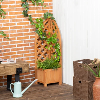 Outsunny Buitenzonnig verhoogd bed met latwerk, bloembak, bloempot, plantenpot bruin