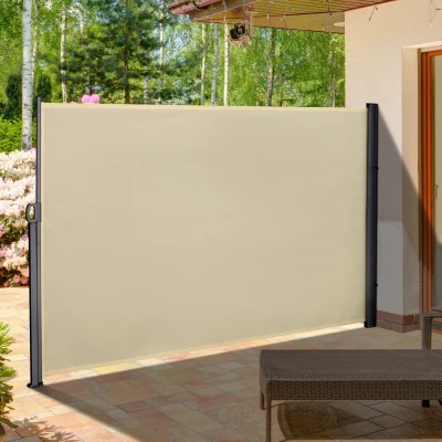Outsunny Retractable Sun Side Awning Screen Fence - Patio Garden Wall Balcony Screening Panel Outdoor Blind Privacy Divider (3x1.8M, Cream White)