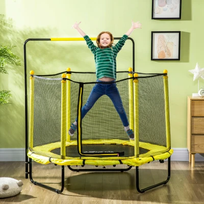 ZONEKIZ Cama Elástica Infantil Trampolín para Niños de 3-10 Años con Red de Seguridad Ø140x120-140 cm Amarillo