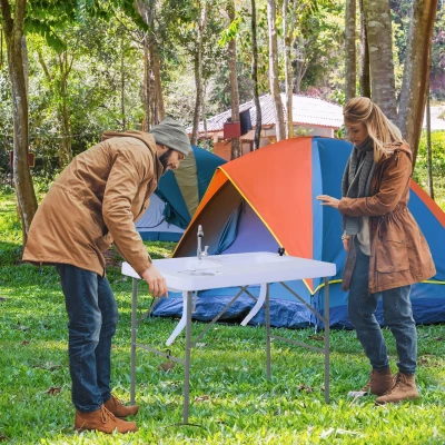 Outsunny Mesa Plegable Multifuncional 2 en 1 Mesa+Estación de Limpieza Mesa de Picnic con Grifo y 2 Fregaderos para Pesca Jardín Camping Barbacoa Exteriores 101x66x81cm