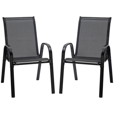 Outsunny zestaw 2-częściowy krzesło ogrodowe z podłokietnikami możliwość wstawienia krzeseł jedno w drugie krzesła do jadalni ogród metal tkanina siateczkowa kolor czarny 70 x 54 x 90 cm