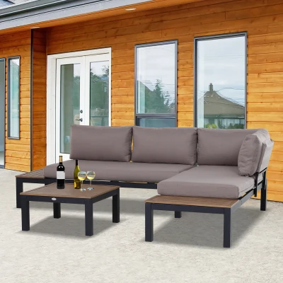 3-częściowy zestaw mebli ogrodowych sofa stolik kawowy z poduszkami aluminium