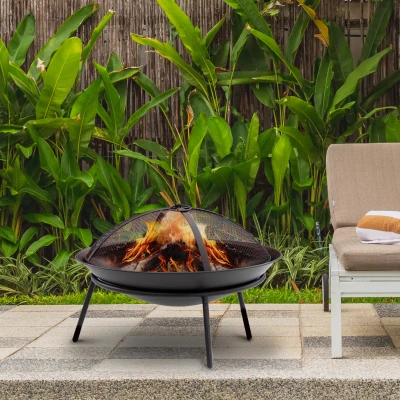 Outsunny Brasero de Exterior con Tapa y Atizador Pozo de Fuego de Metal para Terraza Patio Jardín Ø47x33 cm Negro