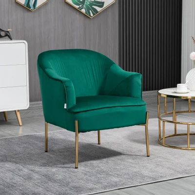 HOMCOM Poltrona Effetto Velluto Verde  con Gambe Oro in Acciaio