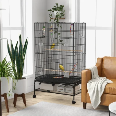 PawHut Vogelkooi inclusief Zitstokken, Vogelspeelgoed, Uitneembare Bodemlade, Zwart
