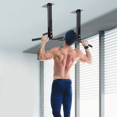HOMCOM Barra de Elevação de Parede barra Pull-Up de Aço para Treino em Casa Carga Máxima 150 kg 105,5x28x49 cm Preto
