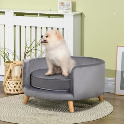 PawHut hondenbank, zacht zitkussen, afneembare hoes, voor honden tot 10 kg, grijs, 68 x 68 x 35 cm