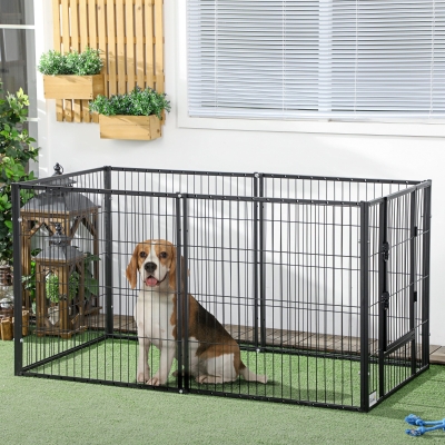 PawHut Wybieg dla szczeniąt, 81cm Wysokość boks dla szczeniąt z drzwiami, Wybieg dla szczeniąt, Stal