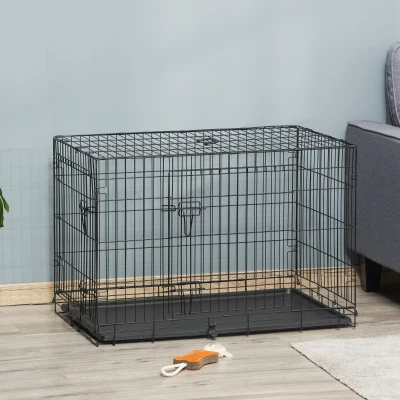PawHut Hundekäfig, Hundebox, Transportkäfig, herausnehmbare Bodenwanne, klappbar, 92 x 57 x 62,5 cm, Schwarz