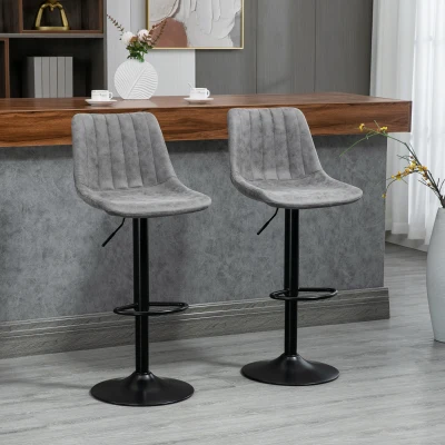 HOMCOM Adjustable Bar Stools Set of 2 Counter Height Barstools Dining Chairs 360° Swivel with Footrest for Home Pub, Grey