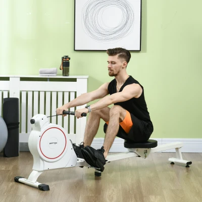 SPORTNOW Máquina de Remo Dobrável com Resistência de 8 Níveis Ecrã LCD e 2 Rodas de Transporte 180x48x60 cm Branco