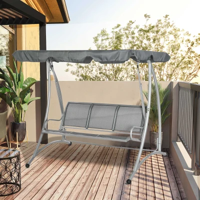 Outsunny Three Person Steel Swing Chair Bench Grey
