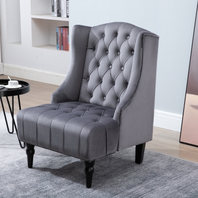 Pojedynczy fotel z tuftowanymi podnoszonymi nogami aksamitny szary 67 x 70,5 x 97 cm HOMCOM®