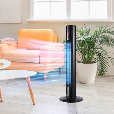 HOMCOM 38'' Freestanding Tower Fan, 3 Speed 3 Mode, 12h Timer, 70 Degree Oscillation, LED Panel, 5M Remote Controller, Black