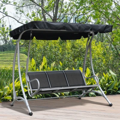 Outsunny Three Person Steel Porch Swing Chair Black