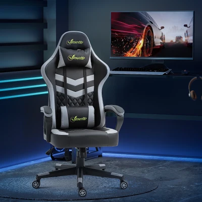 Vinsetto Gaming Chair, Computer Desk Chair with Lumbar Support, Faux Leather Racing Chair with Headrest and Swivel Wheels for Home Office, Black Grey