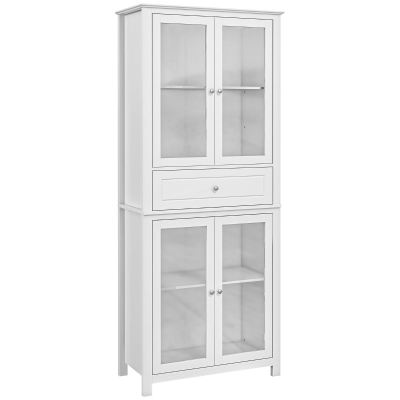 HOMCOM Alacena de Cocina Mueble Vitrina con 4 Puertas de Vidrio Templado Cajón y Estantes Ajustables 74x35,5x181,5 cm Blanco(m-1)