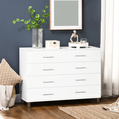 HOMCOM Cómoda com 4 Gavetas Cómoda de Dormitório de Estilo Moderno para Sala de Estar Entrada Corredor 112x38,2x81cm Branco