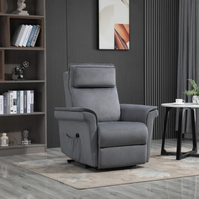 HOMCOM Sessel mit Aufstehhilfe Fernsehsessel Massagesessel Relaxsessel elektrisch Aufstehsessel mit Liegefunktion Leinen-Touch Stahl Grau 86 x 95 x 106 cm