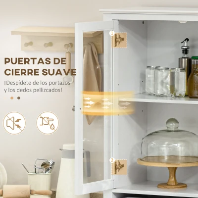 HOMCOM Alacena de Cocina Mueble Vitrina con 4 Puertas de Vidrio Templado Cajón y Estantes Ajustables 74x35,5x181,5 cm Blanco(m-5)