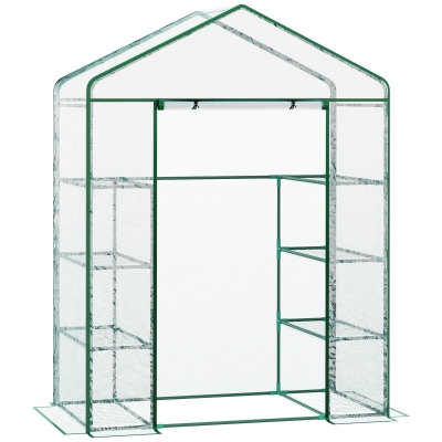 Outsunny Sera de Gradina din Otel si PVC Transparent cu Usa Rulou, 143x73x195cm