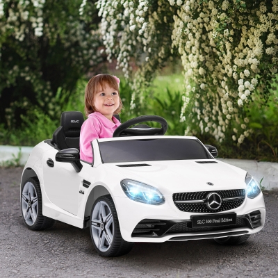 AIYAPLAY Carro Elétrico Mercedes SLC 300 12V com Faróis LED Buzina Música TF USB e Abertura da Porta 3-5km/h 107x62,5x44 cm Branco