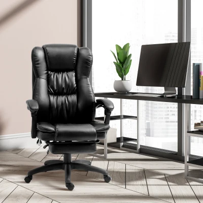 Vinsetto Cadeira de Escritório e Giratória Cadeira de Escritório com Altura Ajustável 6 Pontos de Massagem Controle Remoto e Apoio para os Pés Retrátil 68,5x68,5x119-127cm Preto