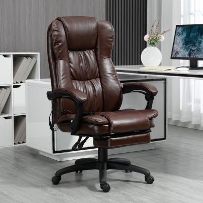 Vinsetto Cadeira de Escritório e Giratória Cadeira de Escritório com Altura Ajustável 6 Pontos de Massagem Controle Remoto e Apoio para os Pés Retrátil 68,5x68,5x119-127cm Marrom