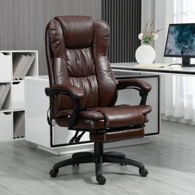 Vinsetto Cadeira de Escritório e Giratória Cadeira de Escritório com Altura Ajustável 6 Pontos de Massagem Controle Remoto e Apoio para os Pés Retrátil 68,5x68,5x119-127cm Marrom
