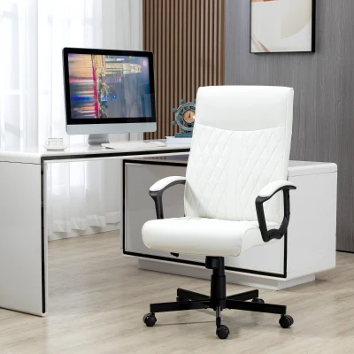 Vinsetto Cadeira de Escritório Giratória 360° com Encosto Alto Altura Ajustável e Função de Inclinação 65x65x102-112,5cm Branco creme