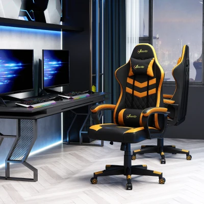 Vinsetto Cadeira Gaming Cadeira de Escritório Ergonómica com Altura Regulável Basculante Apoio de Cabeça 61x70x121-129 cm Laranja
