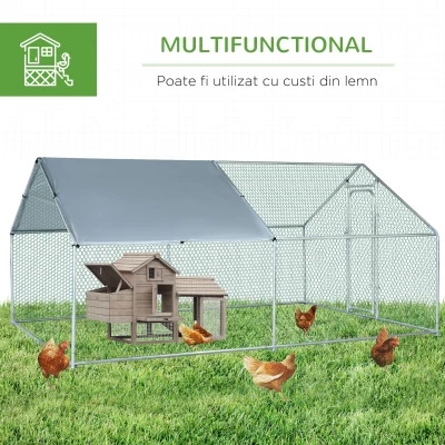 PawHut Galvanized Large Metal Chicken Coop Walk-in Enclosure with Cover 9.8'x13.1'x6.4(m-5)