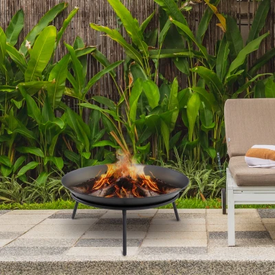 Outsunny Brasero de Exterior para Jardín Pozo de Fuego de Metal con Atizador para Patio Terraza Ø47x21 cm Negro